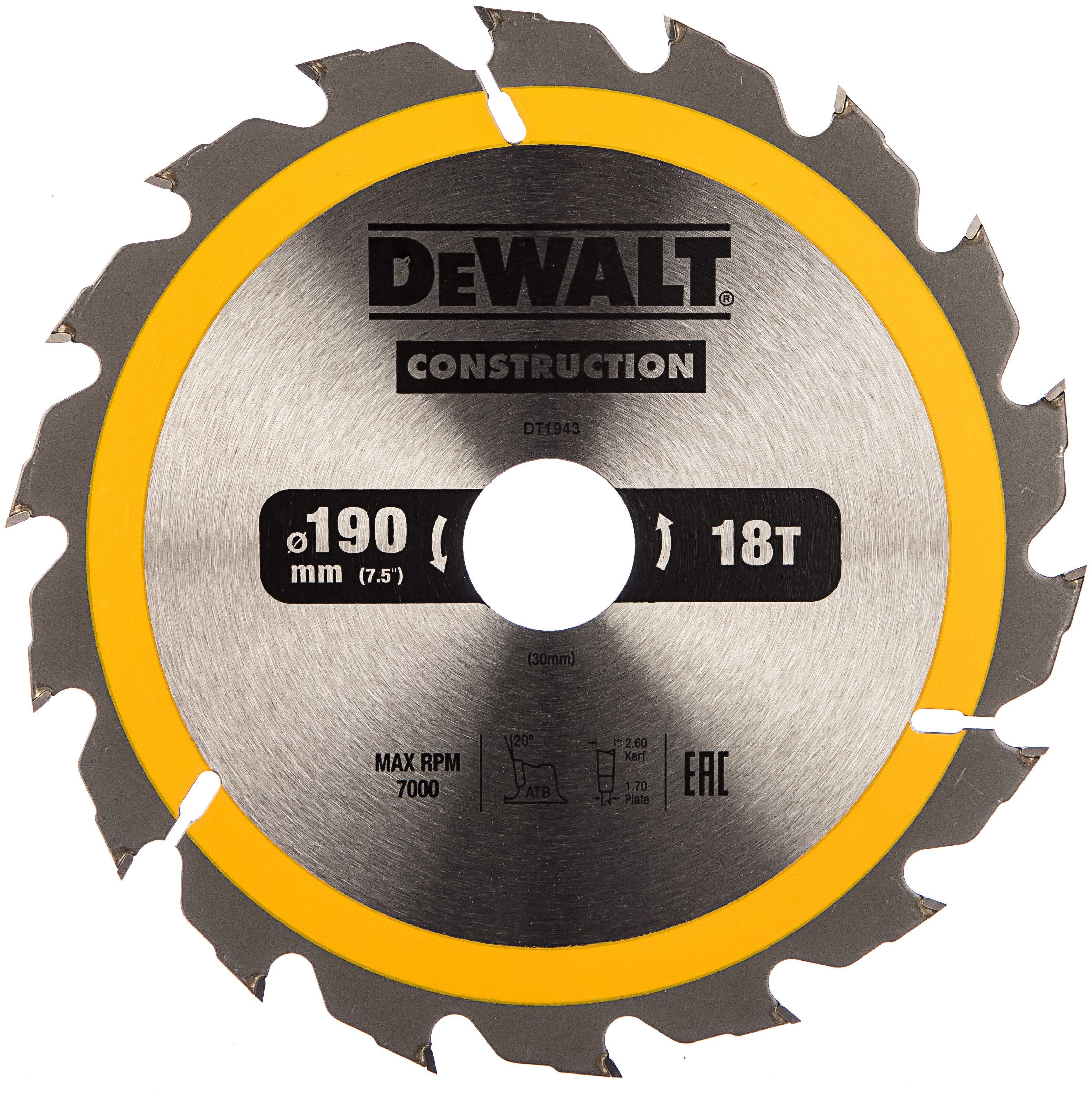 Panza circulara DEWALT 190x30mm 18T DT1943
