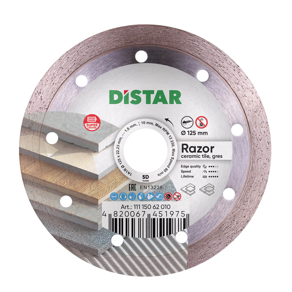 Disc diamantat DISTAR pentru placi ceramici Razor d125