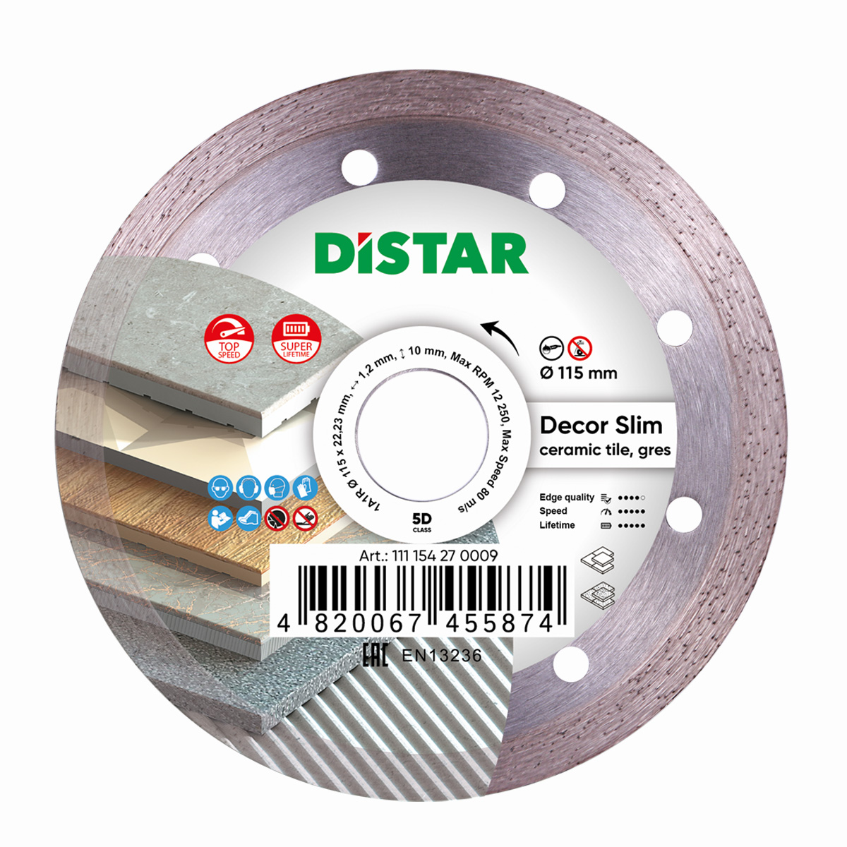 Disc diamantat DISTAR pentru placi ceramici Decor Slim d115