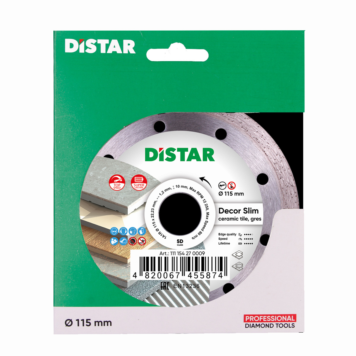 Disc diamantat DISTAR pentru placi ceramici Decor Slim d115