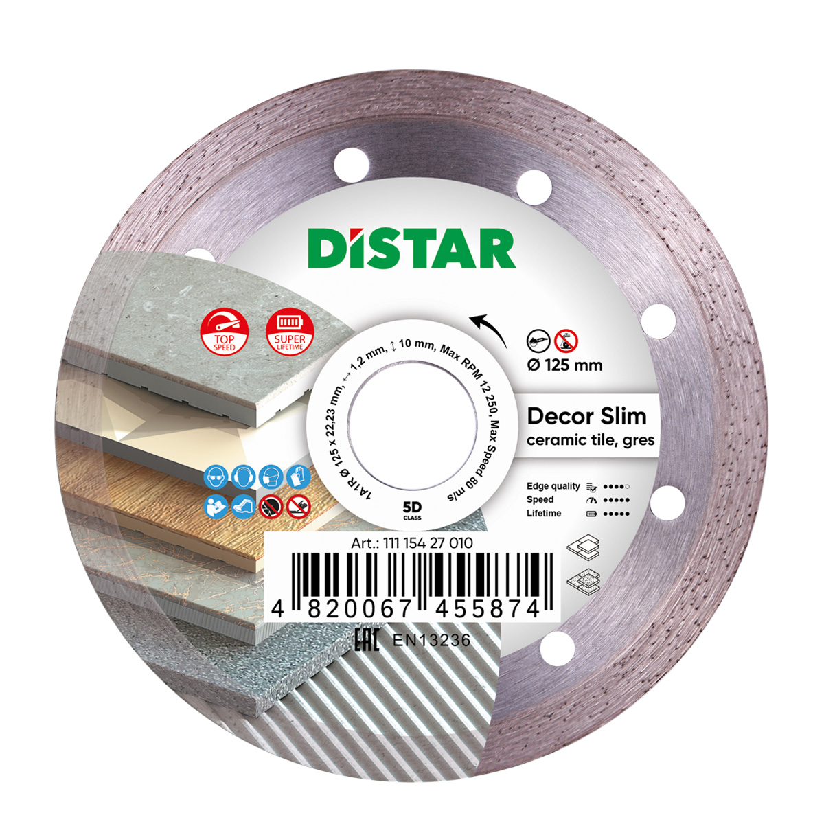Disc diamantat DISTAR pentru placi ceramici Decor Slim d125