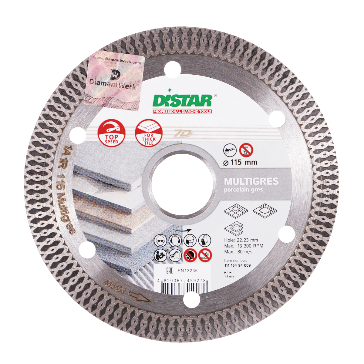 Disc diamantat DISTAR pentru placi ceramici Multigres d115