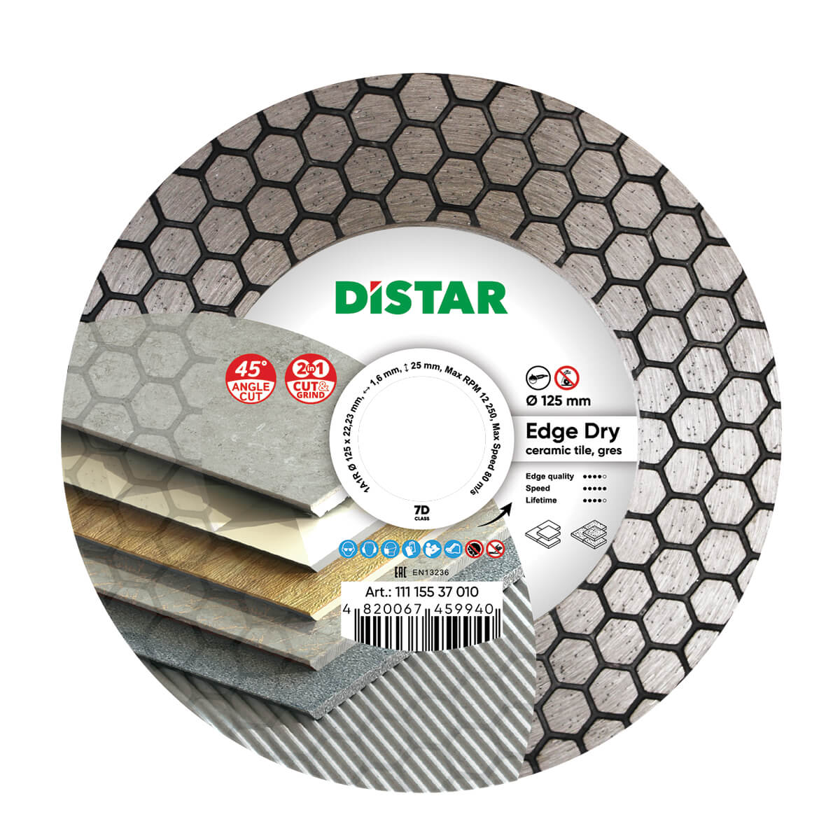 Disc diamantat DISTAR pentru placi ceramici Edge Dry d125