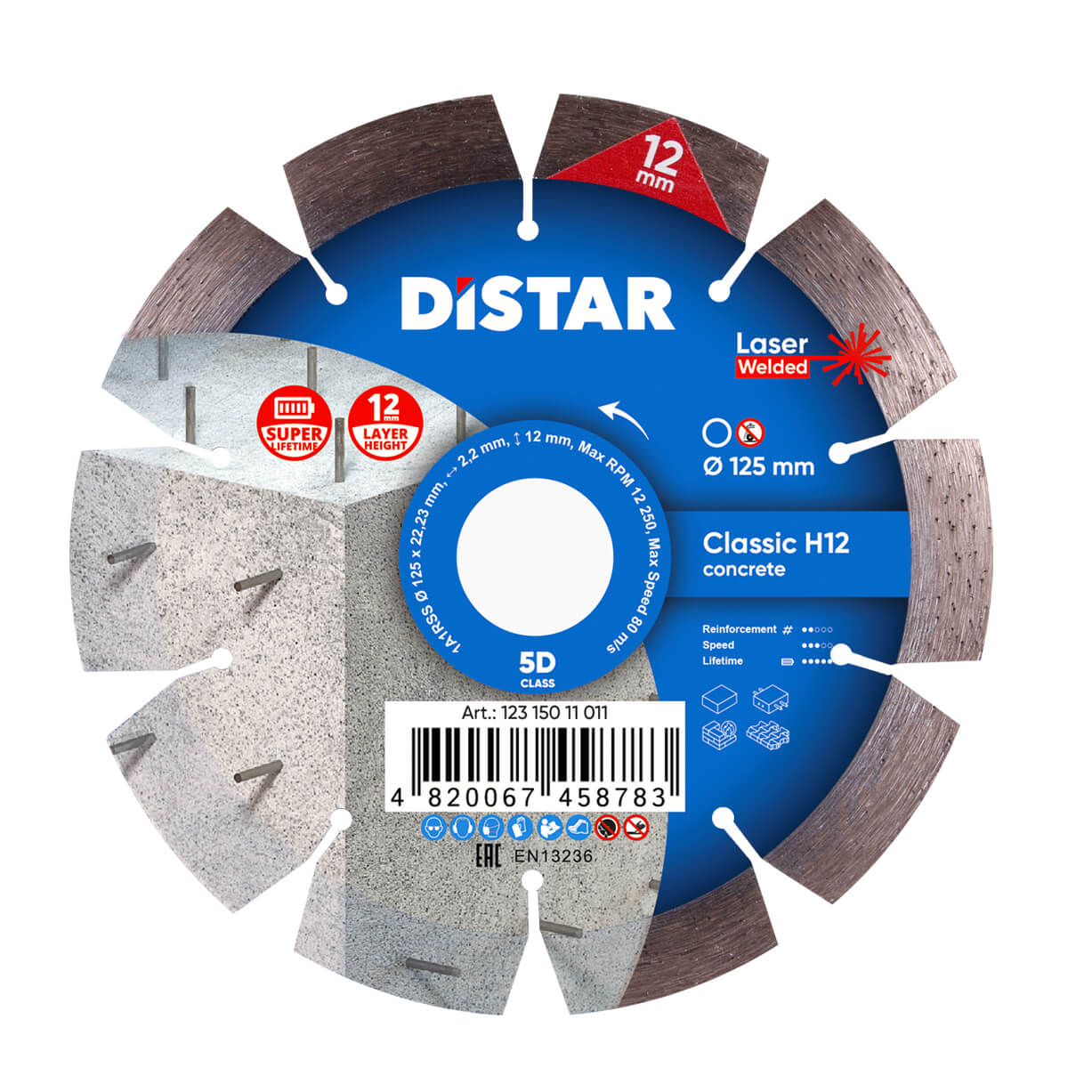 Disc diamantat DISTAR pentru beton Classic H12 d125